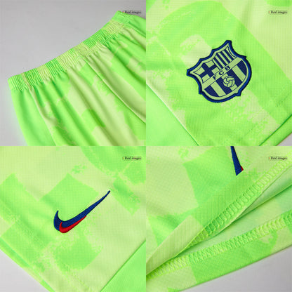 Barcelona 3rd Kids Away nogometna majica (majica, kratke hla?e in nogavice) 2024/25 zelena - UCL (logotip Spotify brez besedila)