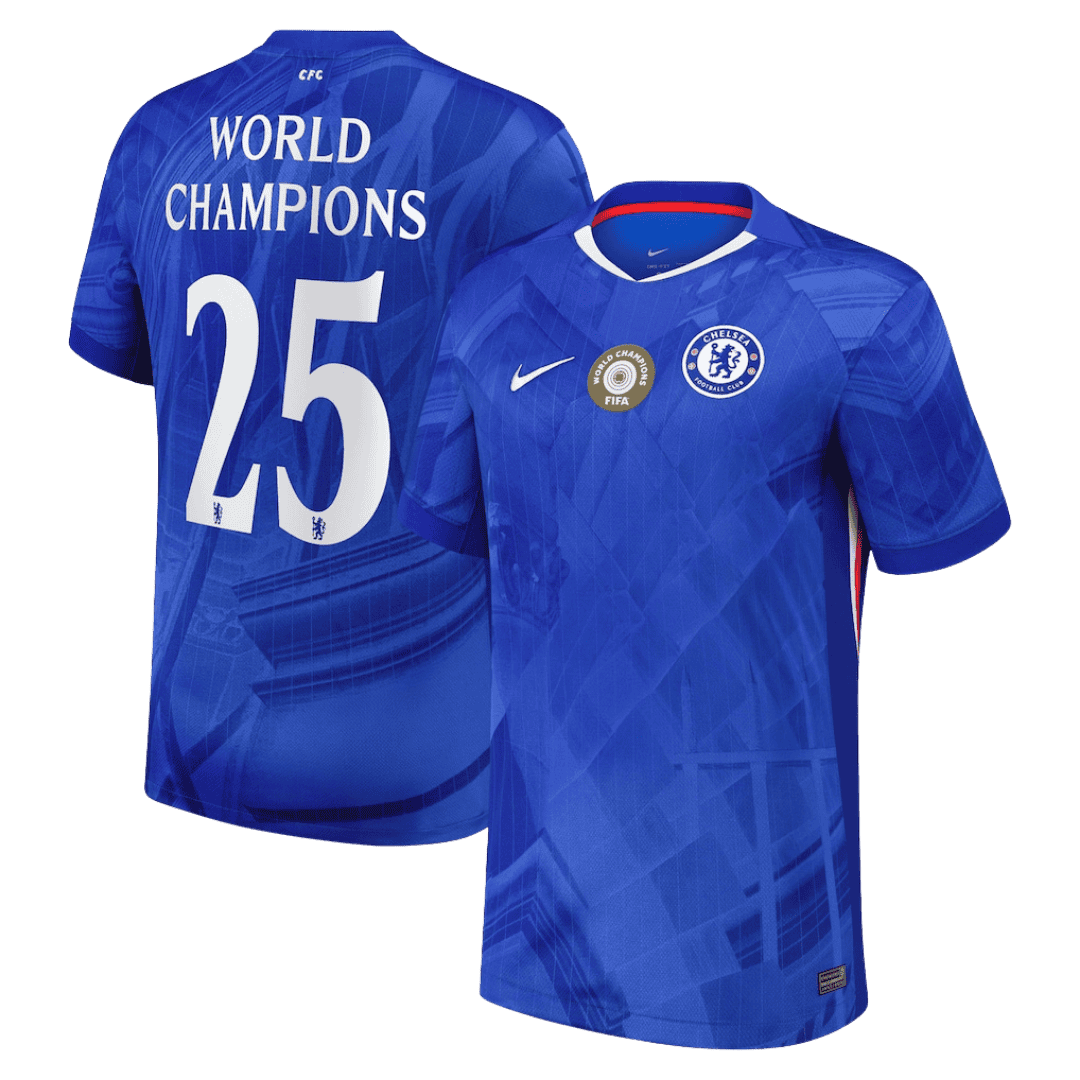 CAMPEONES DEL MUNDO #25 Camiseta de Fútbol de Local Chelsea 2025/26 con insignia en el pecho