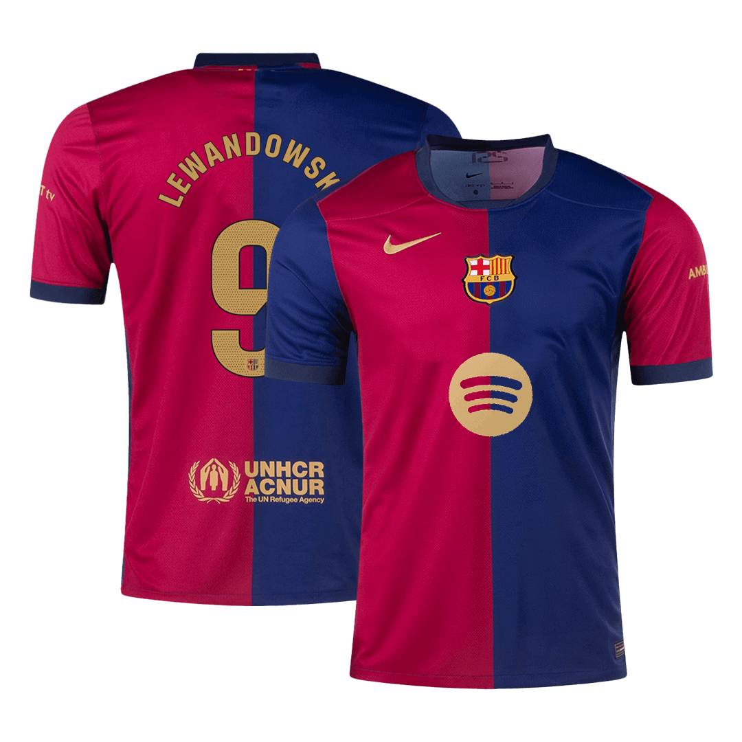 LEWANDOWSKI #9 Domači nogometni dres Barcelona 2024/25 – Logotip Spotify brez besedila