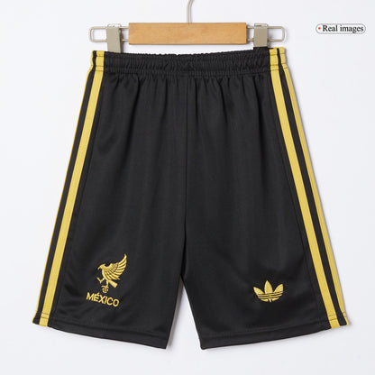 Kid's Mexico Third Away Soccer Jersey Kit(Jersey+Shorts) 2025 Black - Gold Cup